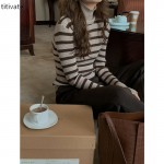 titivate 高领修身条纹毛衣女2021冬季新款复古慵懒套头上衣