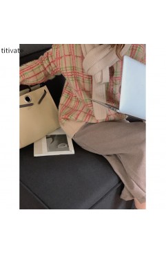 复古格子兔绒毛衣女装冬季新款慵懒风宽松上衣外套