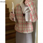 复古格子兔绒毛衣女装冬季新款慵懒风宽松上衣外套