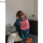 titivate复古重工羊毛针织衫女装套头冬季新款宽松菱格毛衣
