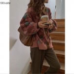 titivate复古菱格毛衣女秋冬季新款韩版宽松慵懒风针织开衫