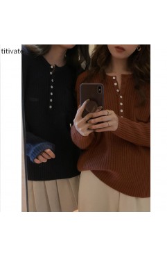 titivate羊毛针织衫女慵懒风2021秋冬新款简约圆领长袖上衣