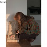 titivate秋冬季新款毛衣女格子复古圆领宽松外穿针织衫上衣