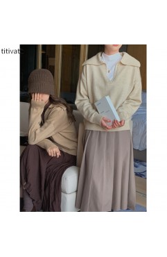 titivateV领毛衣外套女2021秋冬季新韩版宽松慵懒风针织上衣