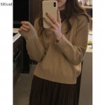 titivateV领毛衣外套女2021秋冬季新韩版宽松慵懒风针织上衣