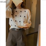 titivate毛衣外套女慵懒风2021年秋冬新款镂空圆领套头上衣