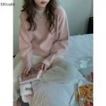 titivate毛衣软糯系女装2021秋冬新款宽松显瘦长袖蕾丝上衣