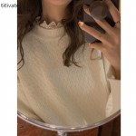 titivate毛衣软糯系女装2021秋冬新款宽松显瘦长袖蕾丝上衣