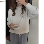 titivate毛衣软糯系女装2021秋冬新款宽松显瘦长袖蕾丝上衣