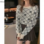 titivate慵懒风菱格毛衣女装秋冬新款宽松羊绒上衣