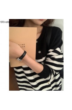 titivate条纹毛衣外套女秋季新款韩版宽松圆领长袖针织开衫
