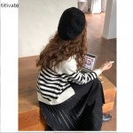 titivate条纹毛衣外套女秋季新款韩版宽松圆领长袖针织开衫