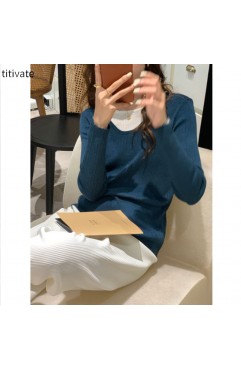 titivate假两件针织衫女早秋季新款休闲宽松慵懒风长袖上衣