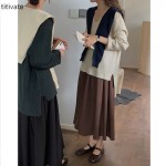 titivate针织罩衫女外穿V领宽松长袖上衣春秋季新款镂空毛衣