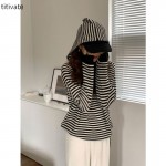 titivate连帽条纹卫衣女2021秋季新款宽松显瘦外套长袖上衣