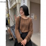 titivate秋季新款慵懒宽松镂空针织衫女2021V领长袖开叉上衣