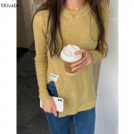 titivate开叉针织衫女设计感2021早秋新款修身圆领长袖上衣