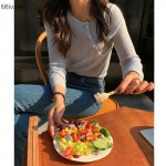 titivate秋季长袖针织衫女圆领2021新款宽松慵懒上衣打底衫