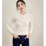 titivate毛绒毛衣2020新款性感大V领露肩毛衣女仿水貂绒百搭上衣