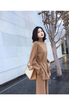 titivate新款秋季针织套装女慵懒风宽松休闲收腰气质羊毛阔腿裤两件套