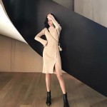 titivate2020秋冬季新款女装收腰显瘦气质性感法式长袖打底内搭针织连衣裙