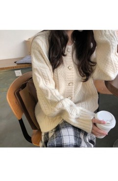 titivate秋冬复古麻花软奶温柔日系毛衣女宽松外穿开衫外套针织慵懒风