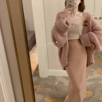 titivate针织开衫慵懒马海毛粗线毛衣外套女中长款温柔风针织衫秋季新款