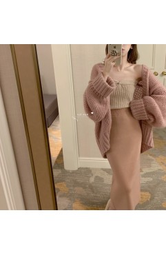titivate针织开衫慵懒马海毛粗线毛衣外套女中长款温柔风针织衫秋季新款