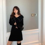 titivate大翻领针织裙女秋冬2020新款韩版宽松百搭中长款毛衣裙